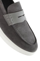 Men's Gray Thick Sole Suede Leather Casual Loafer | Derimod