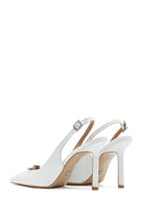 Women's White Ankle Buckle Open Back Thin Heel Leather Shoes | Derimod