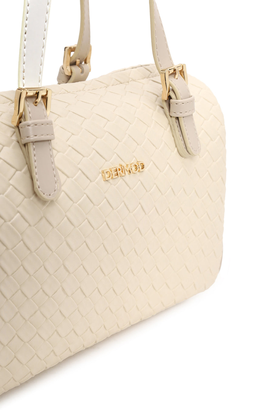 Woman Cream Long-Strap Knitted Shoulder Bag