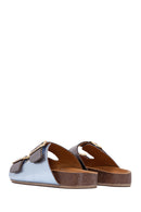 Women's Brown Metallic Leather Double Buckle Comfort Slippers | Derimod