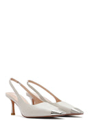 Women's Cream Open Back Leather High Heel Shoes | Derimod