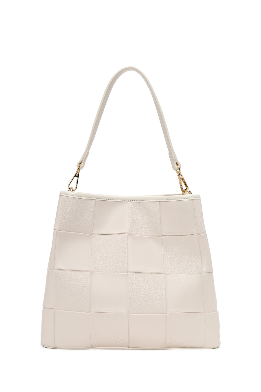 Woman Cream Long-Strap Knitted Shoulder Bag