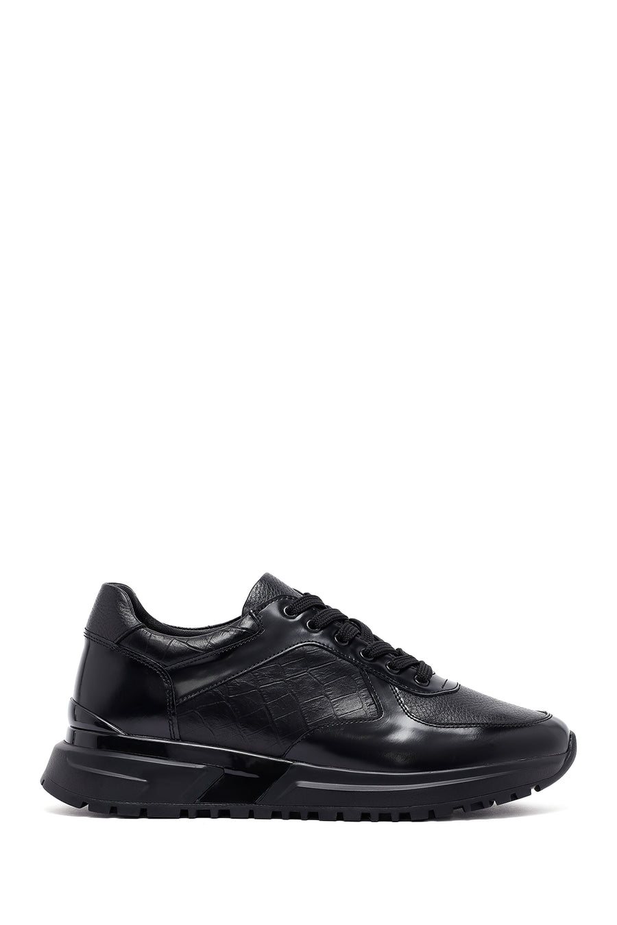 Erkek Siyah Bağcıklı Deri Casual Sneaker 25WFD642114 | Derimod