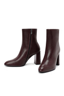 Women's Burgundy Zippered Thick High Heel Leather Boots | Derimod