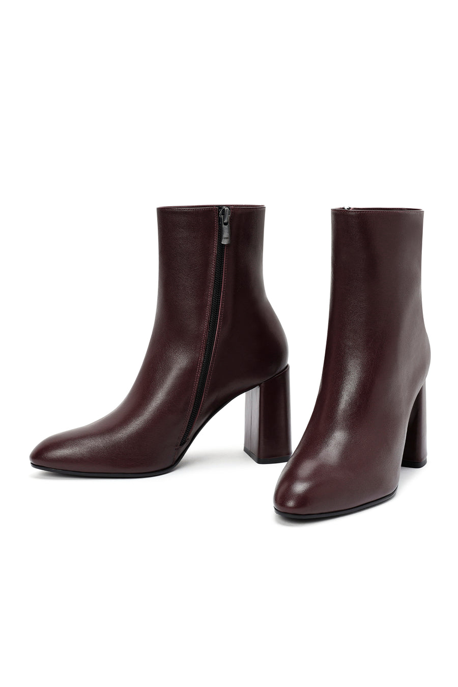 Women's Burgundy Zippered Thick High Heel Leather Boots