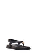 Women's Black Leather Flip-Flop Sandals with Buckle Back | Derimod