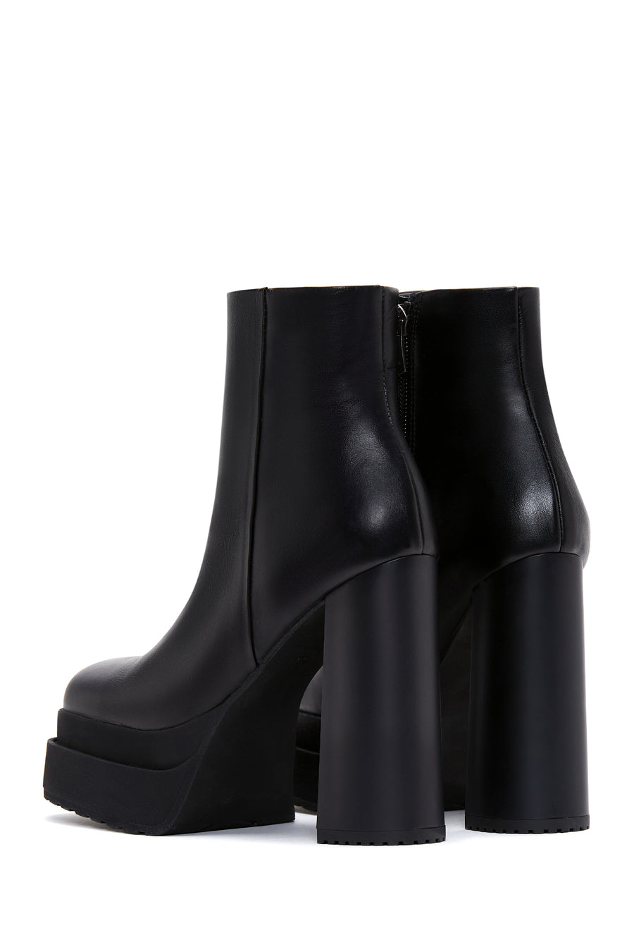Women's Black Leather Zippered Platform Heeled Boots