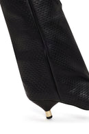 Woman Black Printed Thin-Heel Leather Boots | Derimod