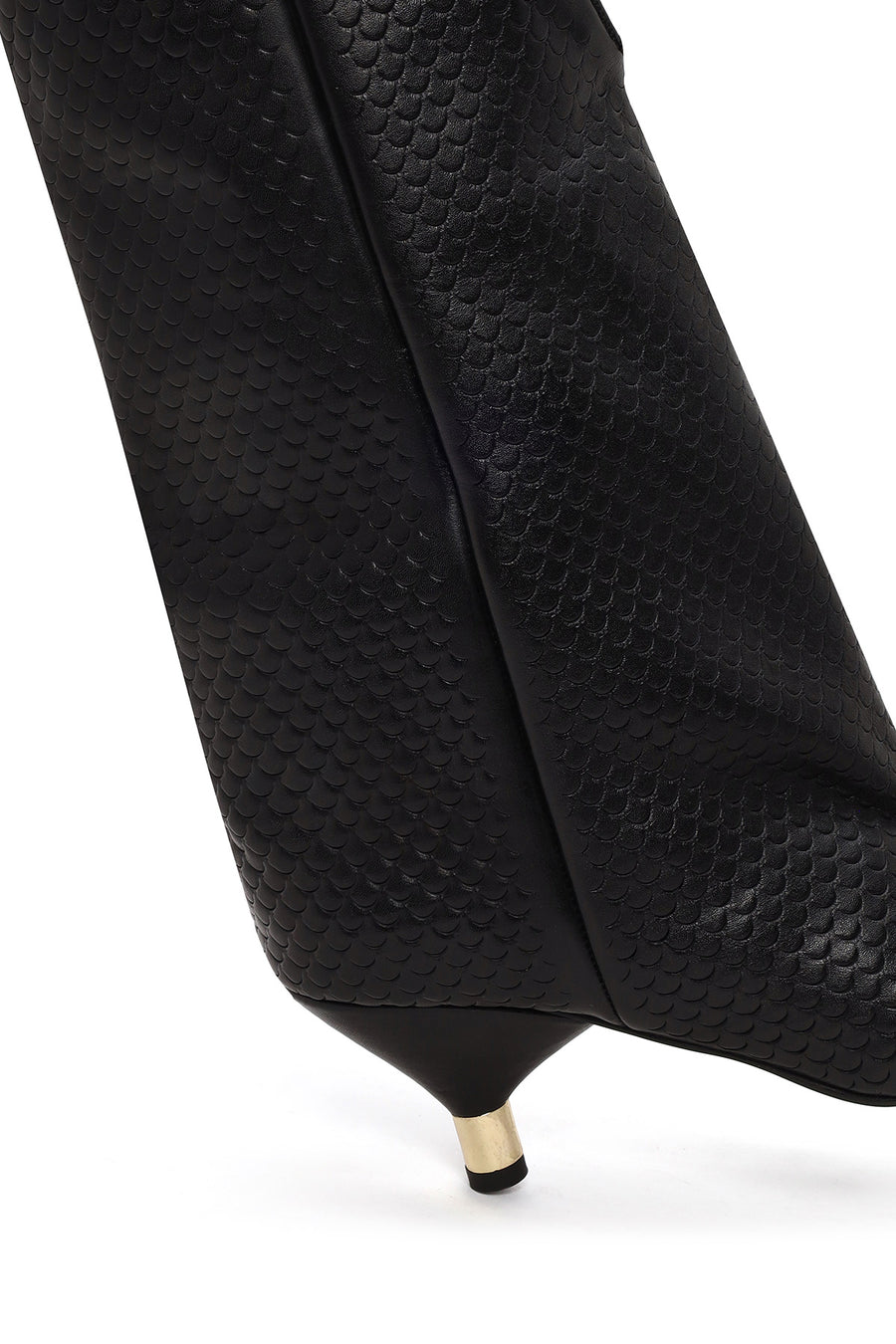 Woman Black Printed Thin-Heel Leather Boots
