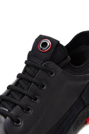 Erkek Siyah Bağcıklı Deri Sneaker | Derimod