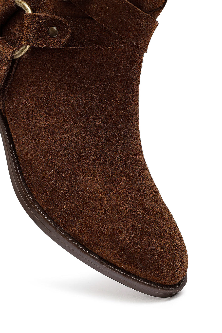 Woman Tan Zippered Suede Leather Cowboy Boots