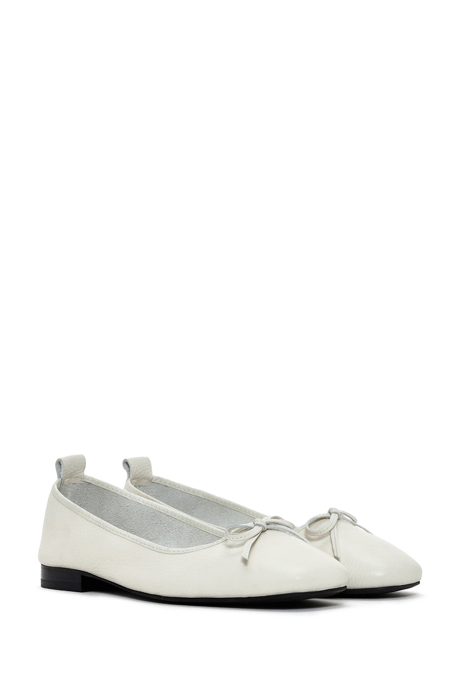Women's White Leather Ballerinas with Buckle Detail