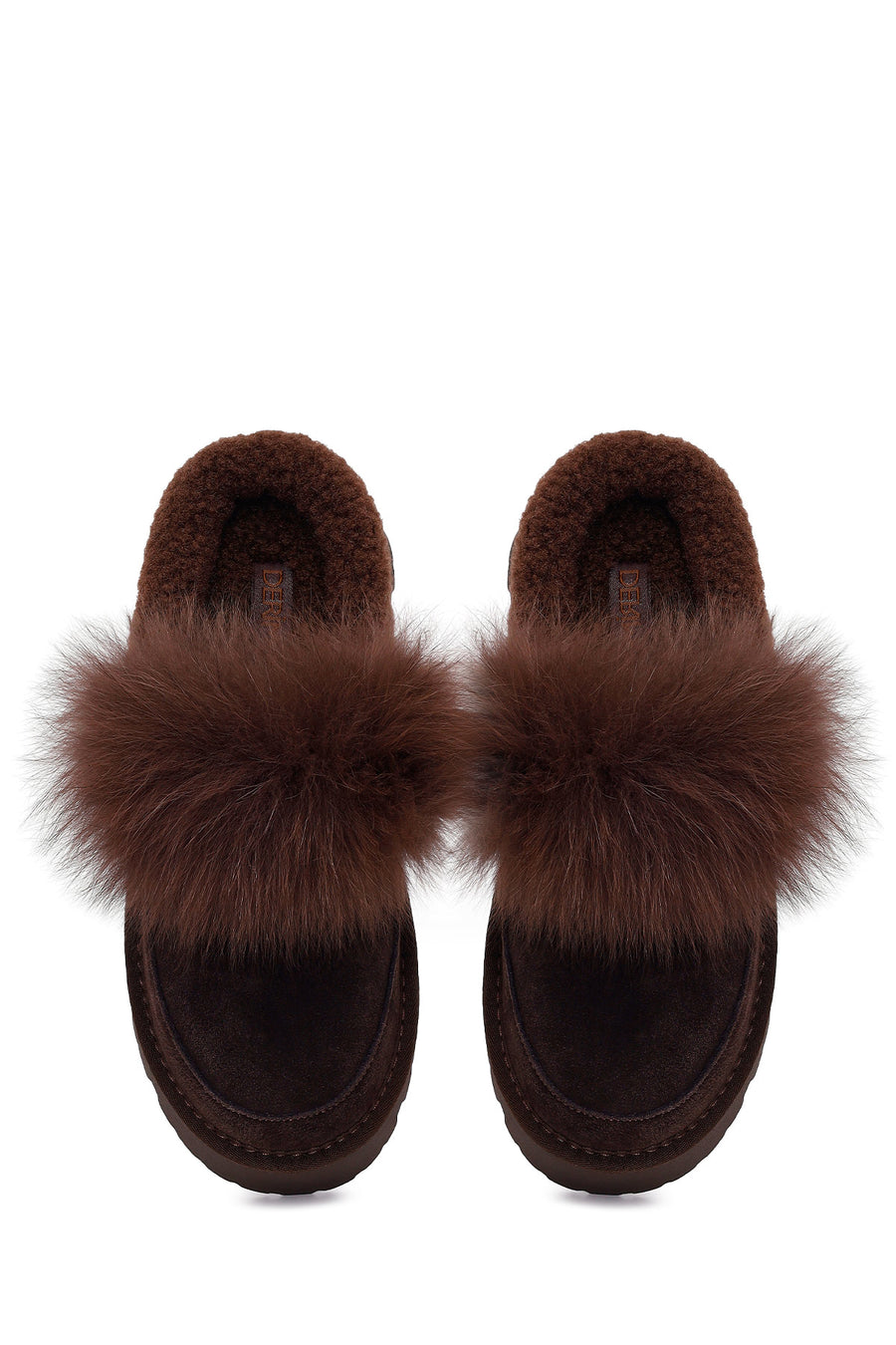 Woman Brown Thick-Soled Plush Suede Teddy Slipper