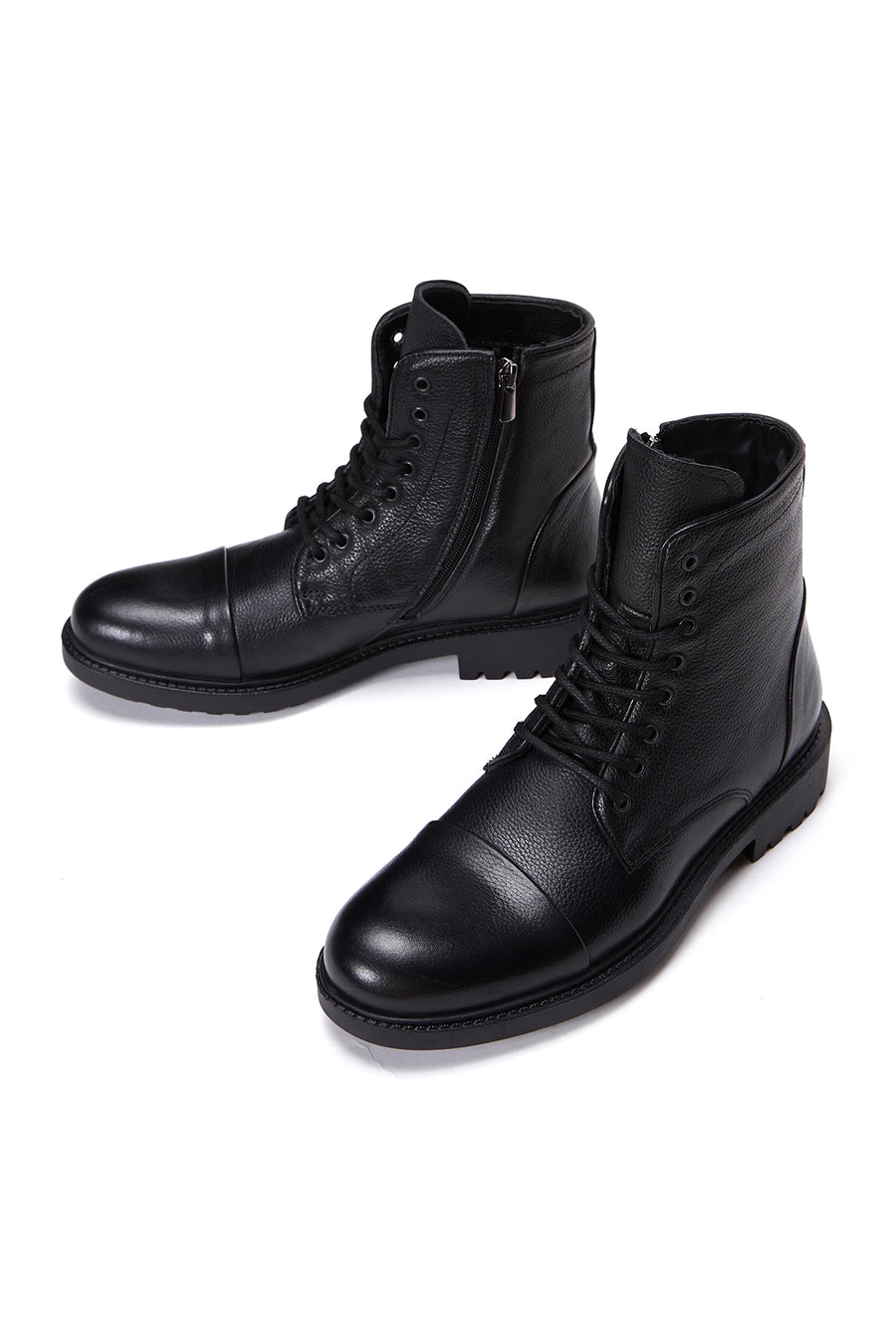 Men's Black Leather Zippered Casual Boots