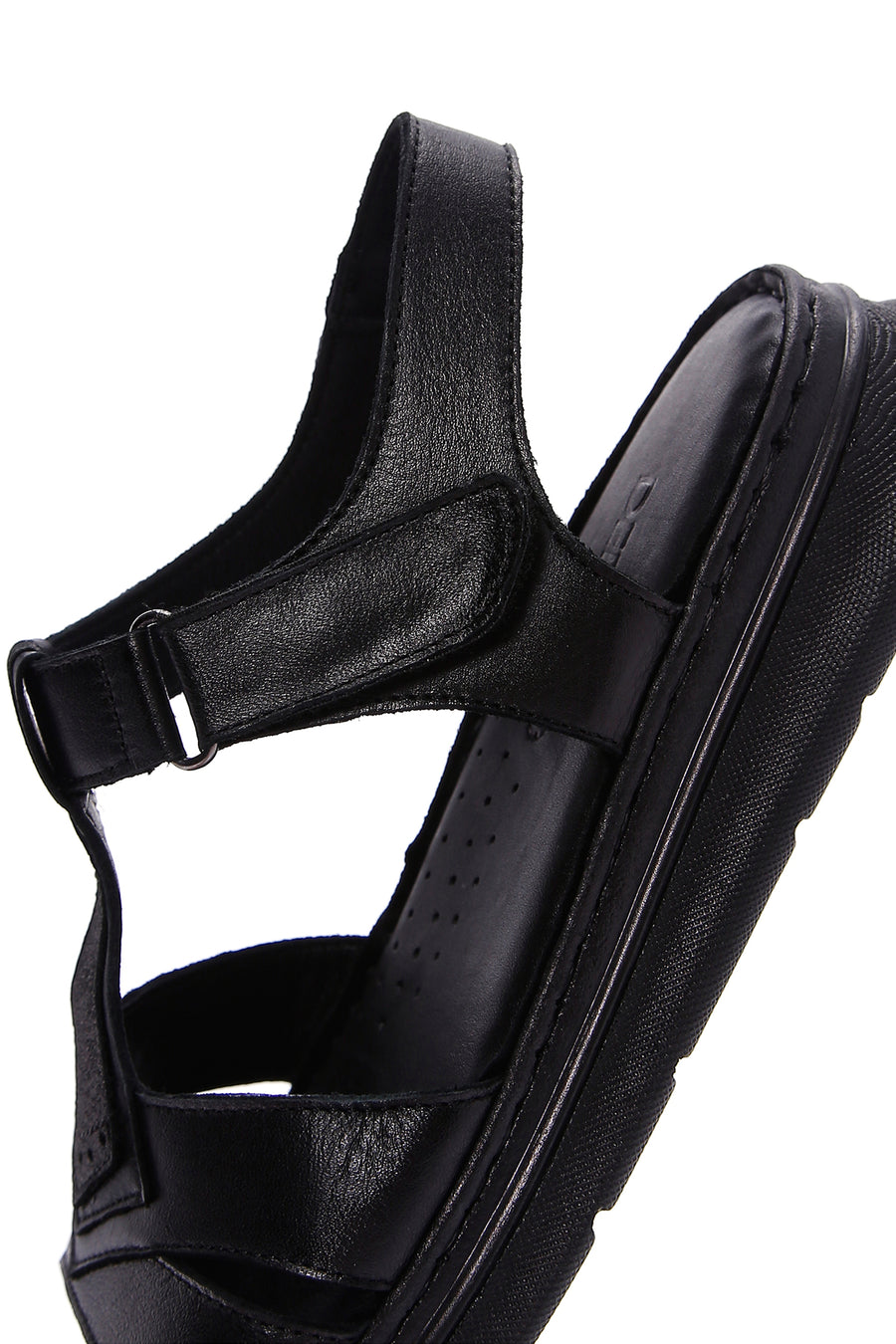 Women's Black Leather Comfort Sandals