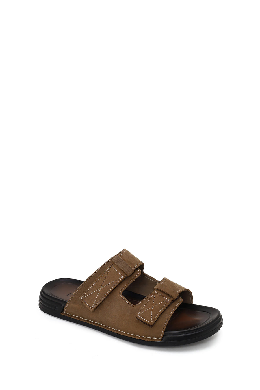 Male Beige Strapped Nubuck Leather Slipper