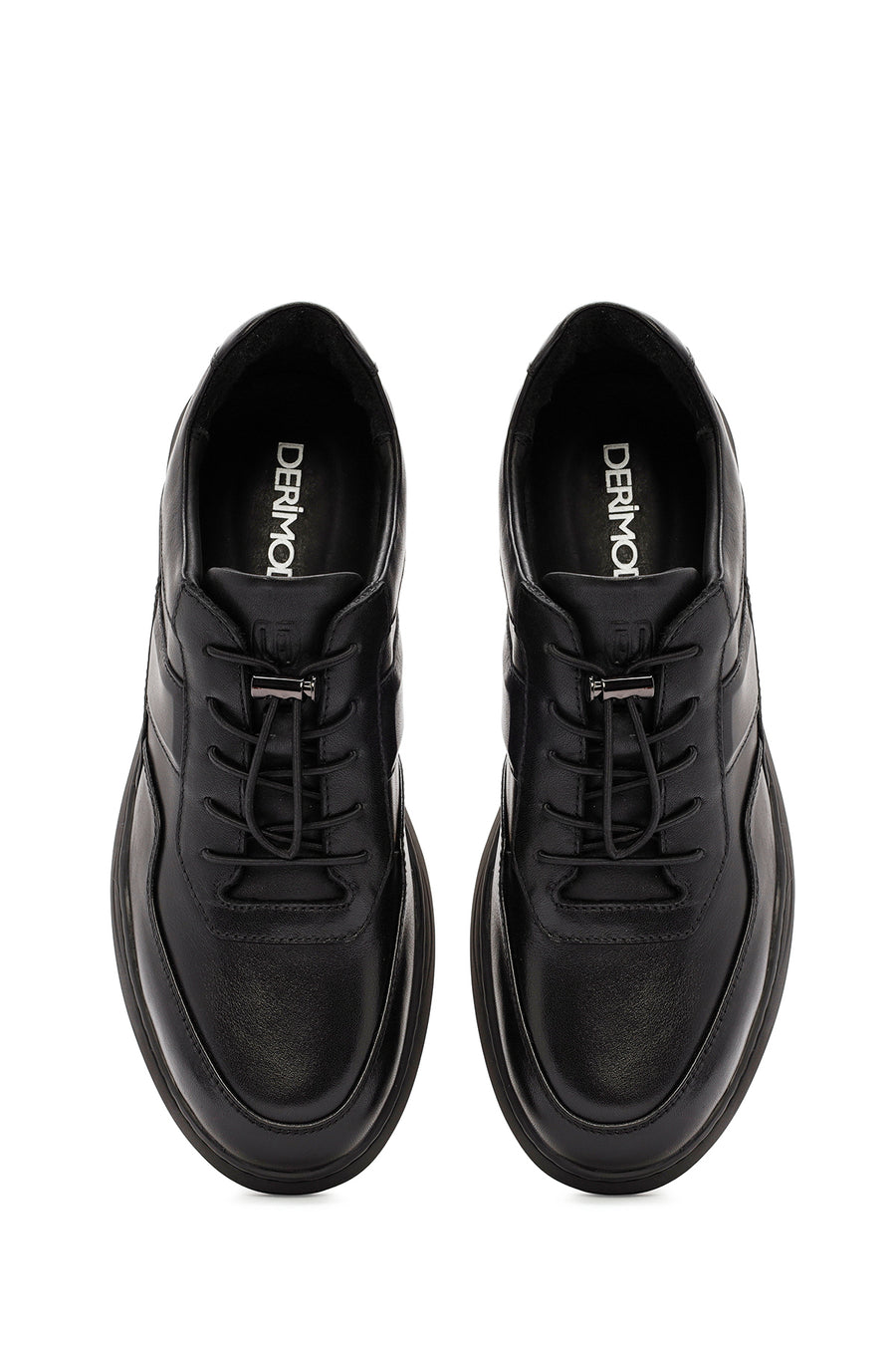 Erkek Siyah Bağcıklı Deri Sneaker
