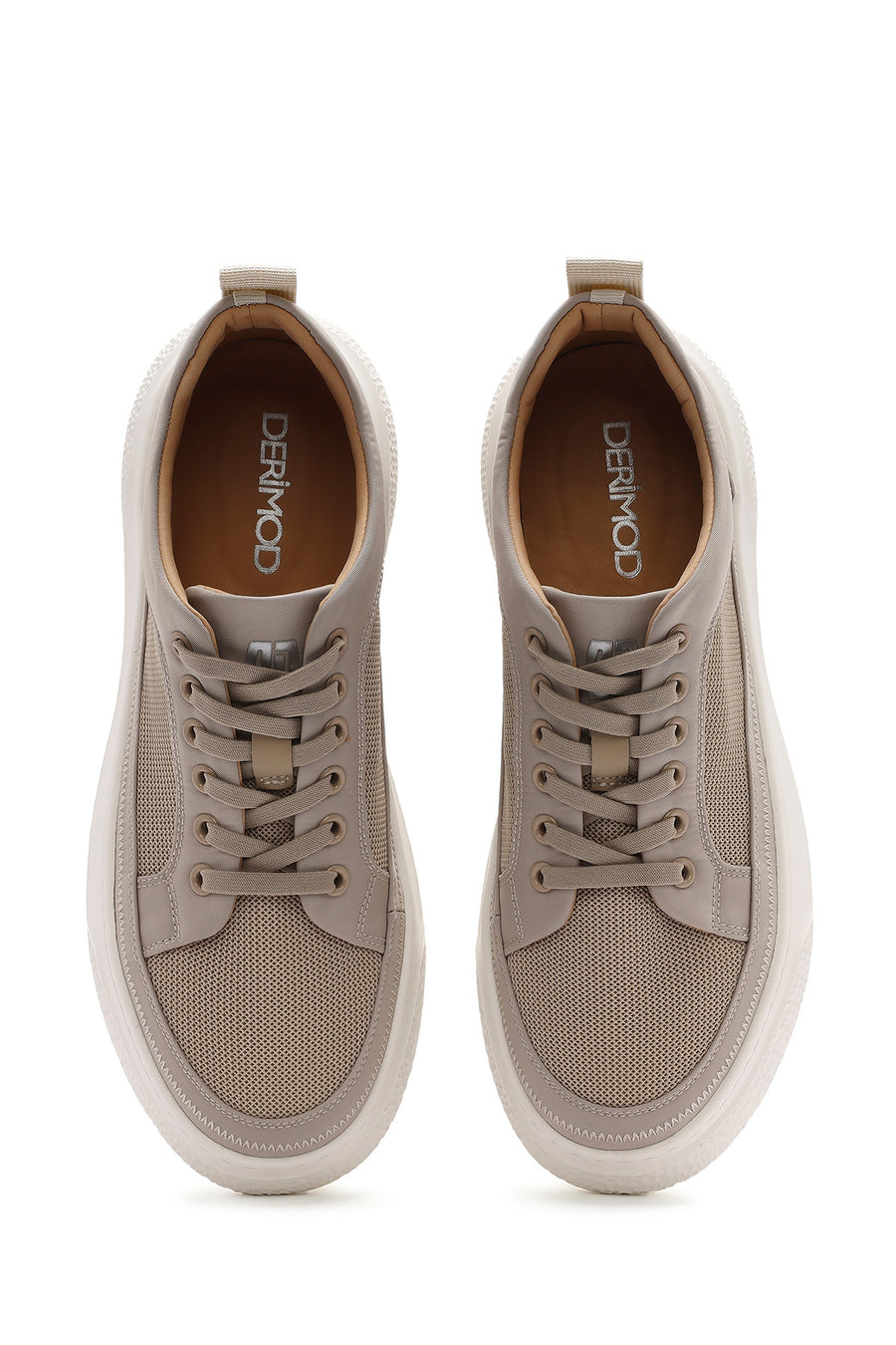 Erkek Bej Bağcıklı Kumaş Sneaker