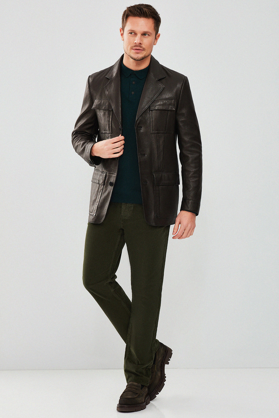 Kane Erkek Siyah Blazer Safari Deri Ceket