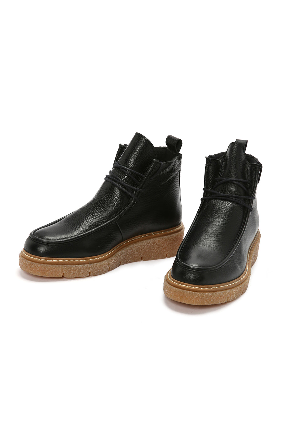 Women's Black Thick Sole Lace Up Leather Boots