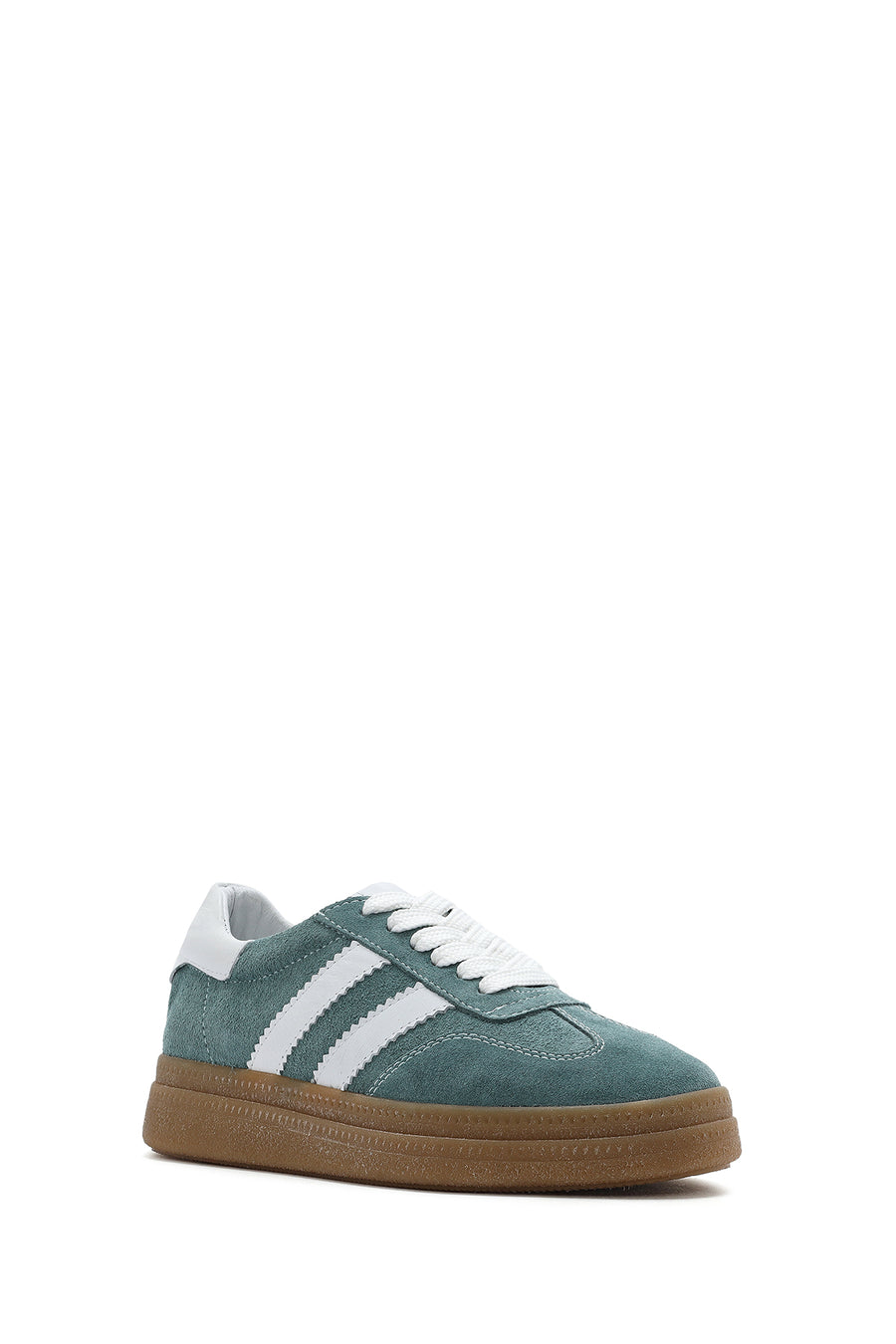 Kadın Yeşil Bağcıklı Kalın Tabanlı Süet Deri Sneaker