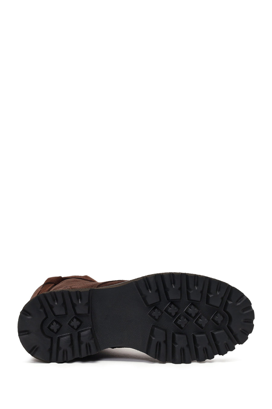 Woman Brown Lace-Up Zip Closure Suede Combat Boots