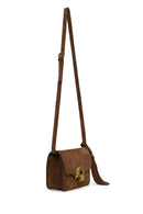 Woman Tan Long-Strap Suede Crossbody Bag | Derimod