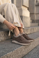 Kadın Vizon Bağcıklı Kalın Tabanlı Süet Deri Sneaker | Derimod