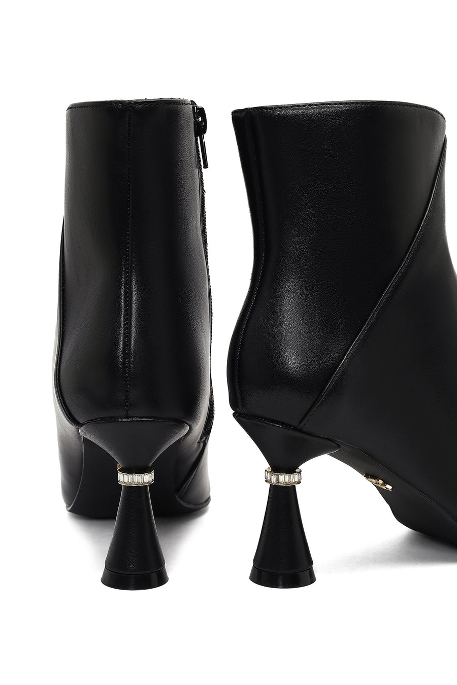 Women's Black Zippered Stone Detailed Heeled Boot