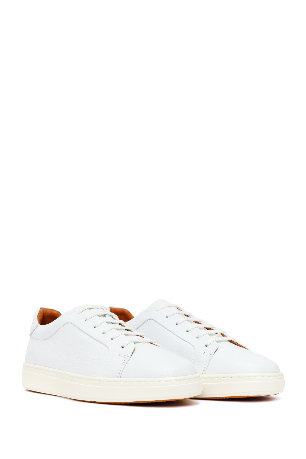 Erkek Beyaz Bağcıklı Deri Sneaker