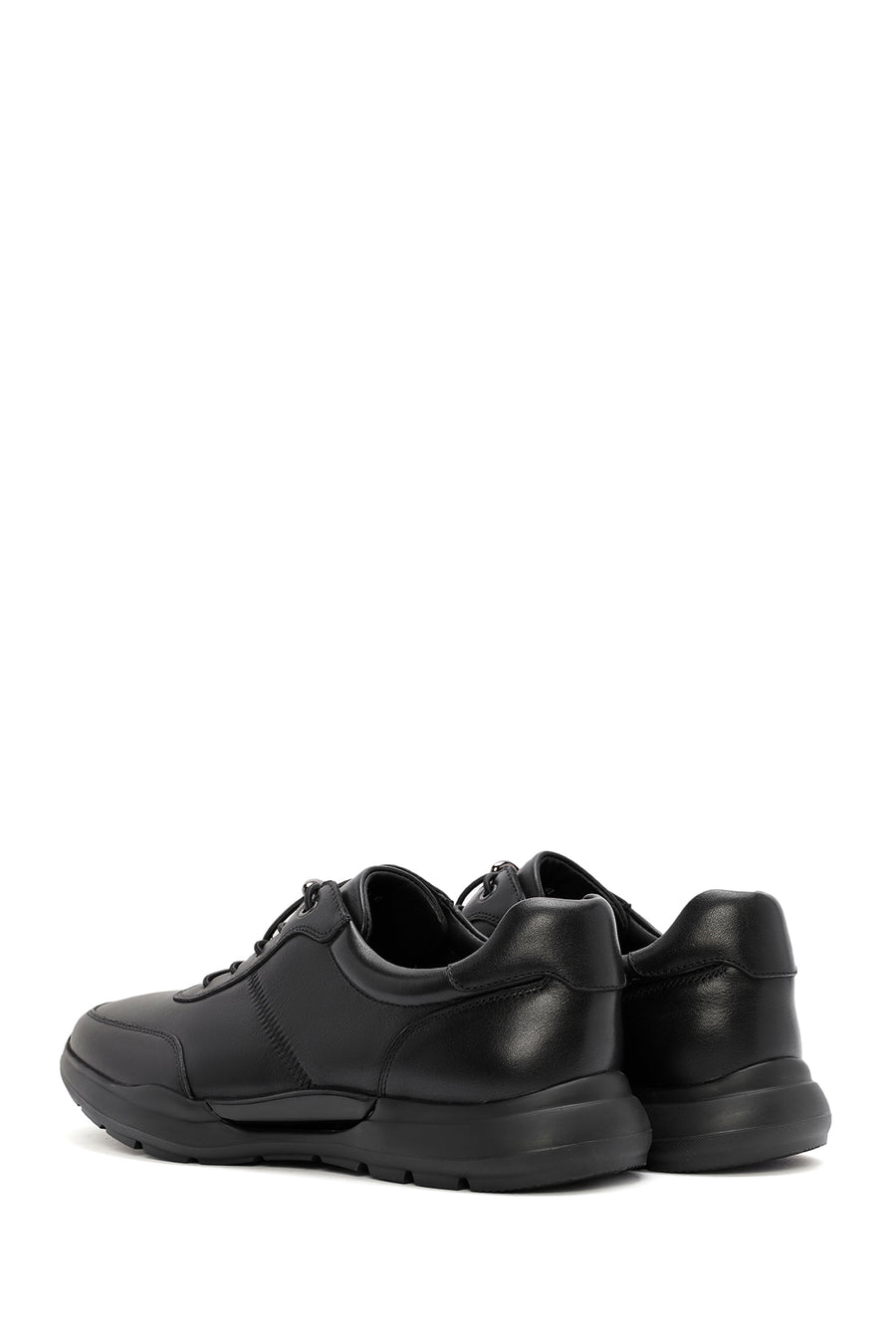 Erkek Siyah Bağcıklı Deri Casual Sneaker