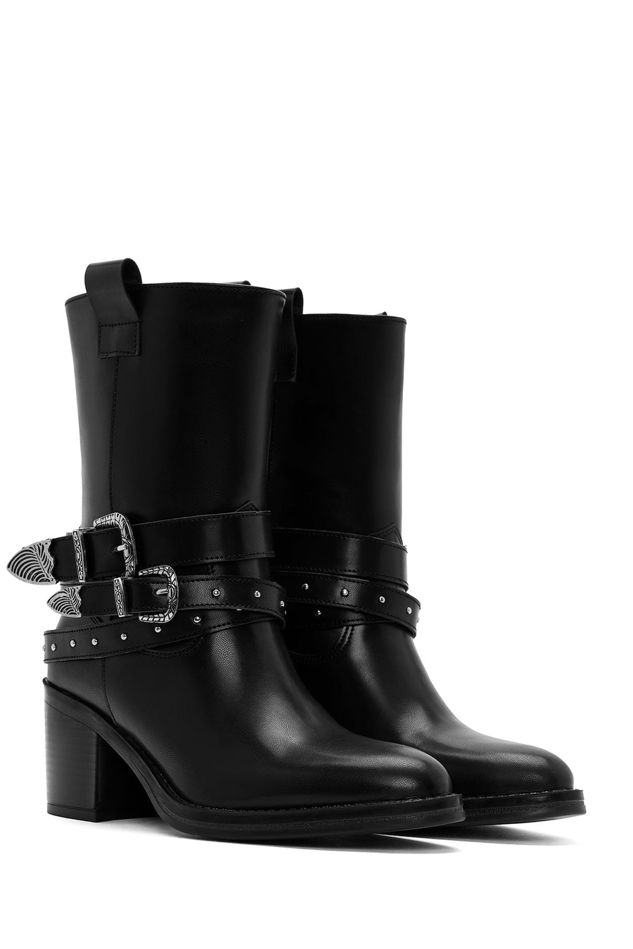 Women's Black Buckle Detailed Cowboy Boots