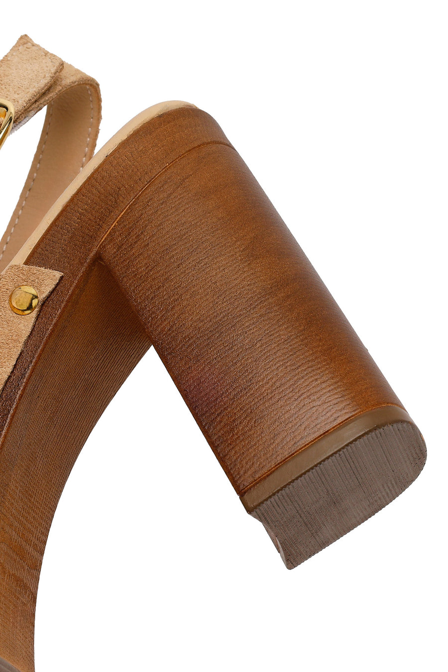 Woman Beige Ankle-Buckle Platform High Chunky High-Heel Suede Sandal