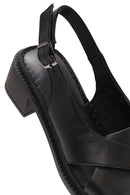 Women's Black Ankle Buckle Low Heel Leather Sandals | Derimod