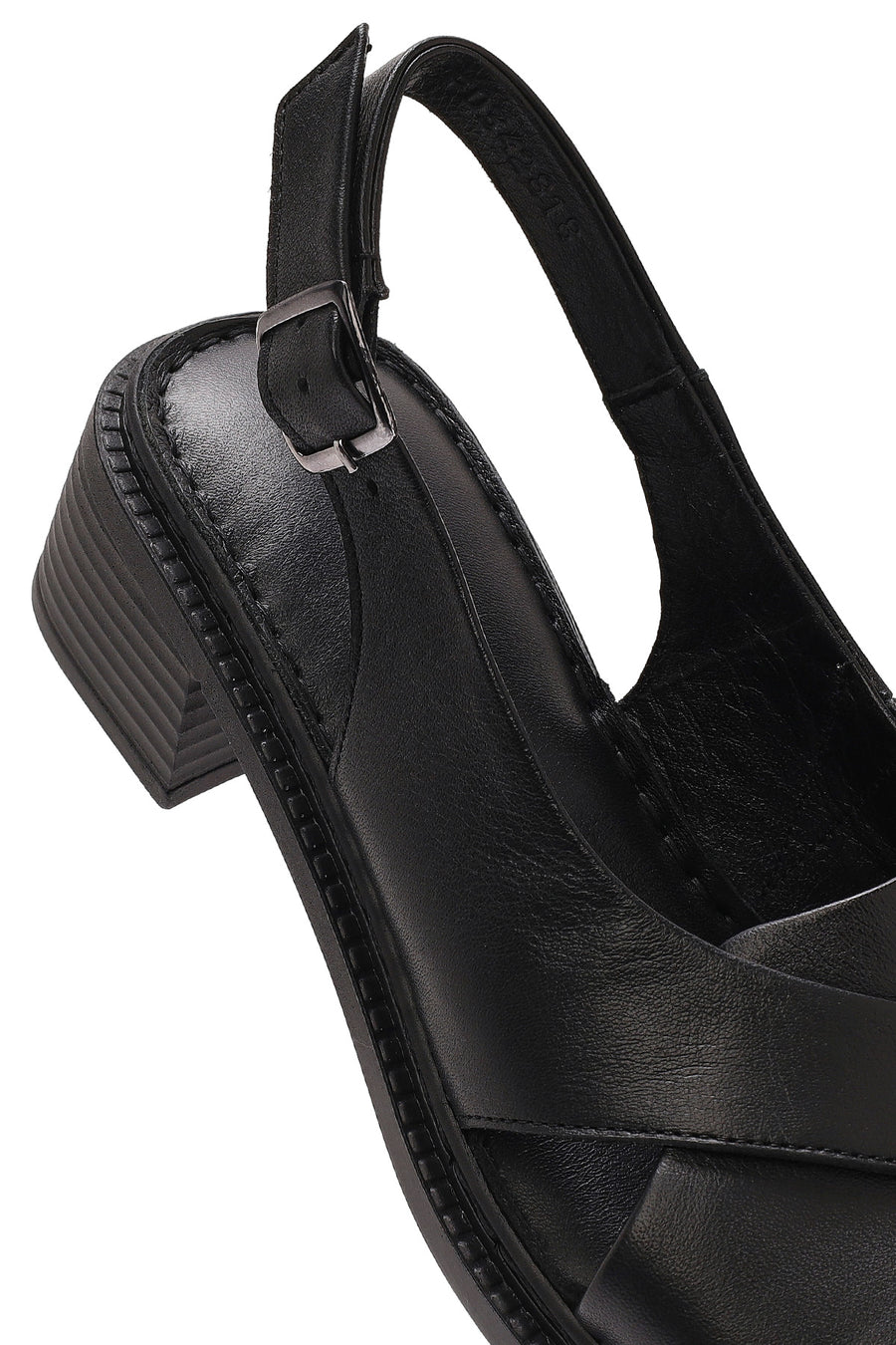 Women's Black Ankle Buckle Low Heel Leather Sandals