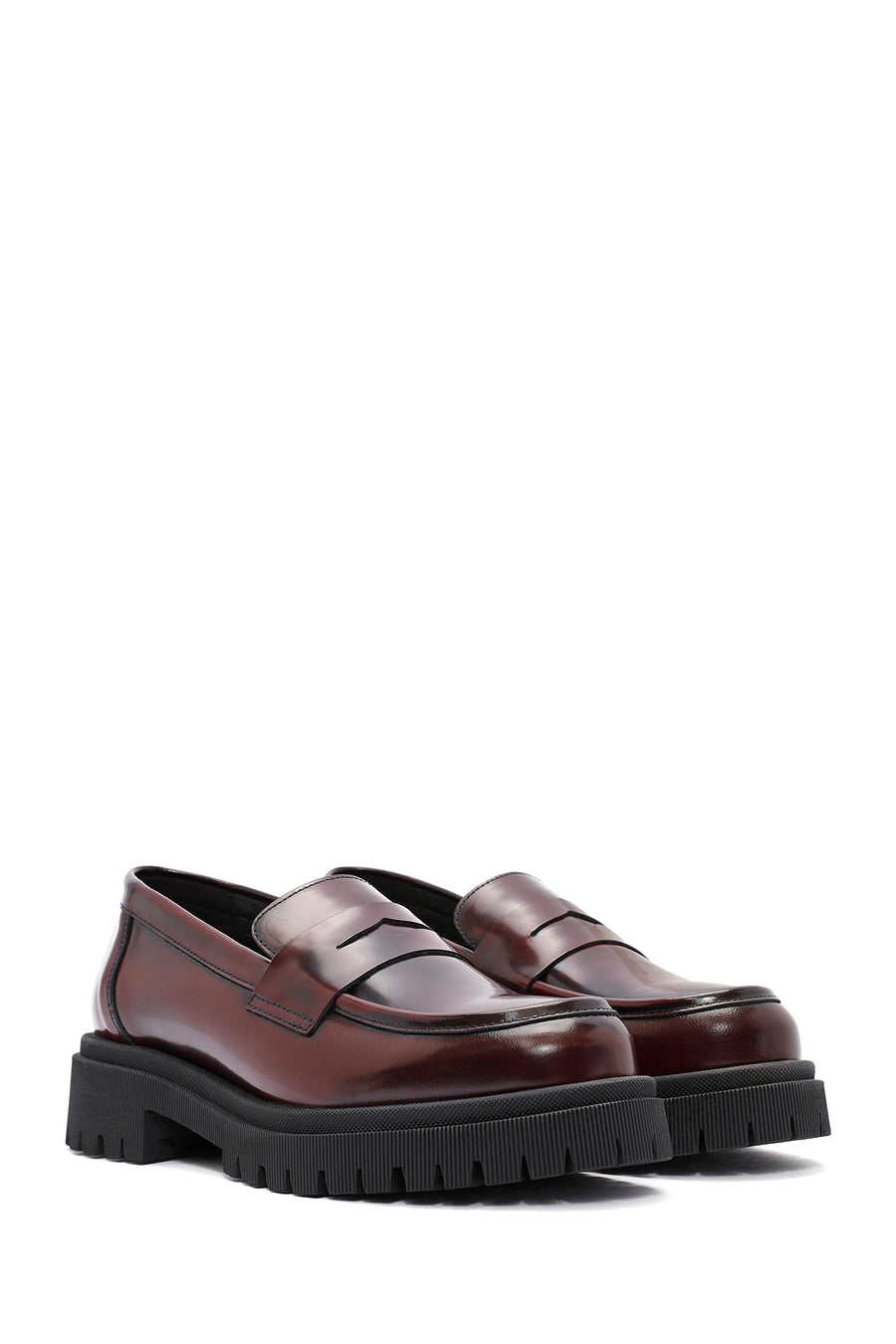 Women's Burgundy Thick-Soled Leather Loafer