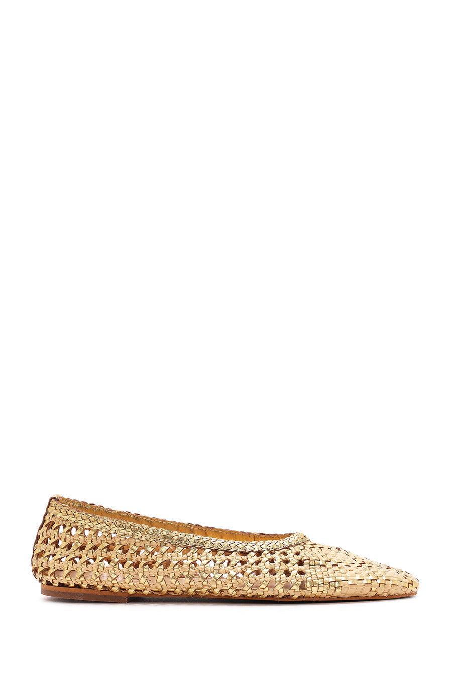 Women's Gold Straw Leather Ballerina 25SFD5512M7 | Derimod