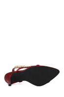 Woman Burgundy Embellished High Stiletto-Heel Sandal | Derimod