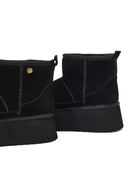 Women's Black Thick-Soled Suede Leather Teddy Boot | Derimod