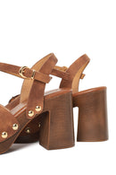 Woman Brown Ankle-Buckle Platform Chunky High-Heel Suede Sandals | Derimod