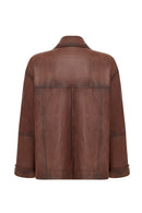 Britney Women's Brown Shirt Collar Oversize Leather Jacket | Derimod