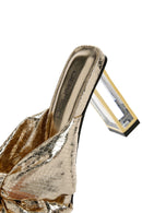 Women's Gold Transparent Thick Heeled Metallic Slippers | Derimod