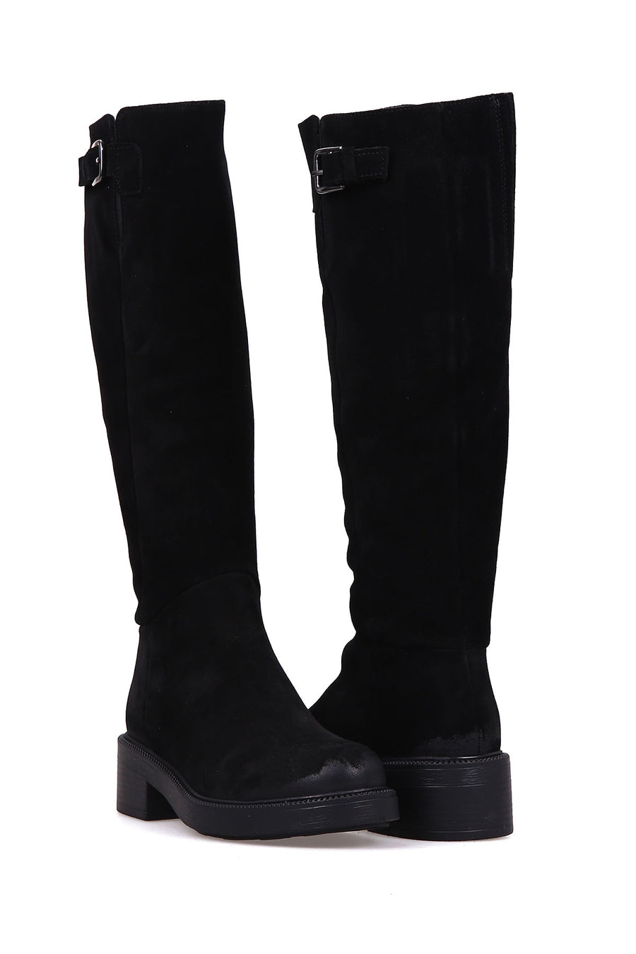 Women's Belted Suede Leather Boots