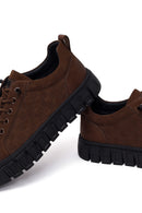 Erkek Kahverengi Bağcıklı Kalın Tabanlı Nubuk Deri Sneaker | Derimod