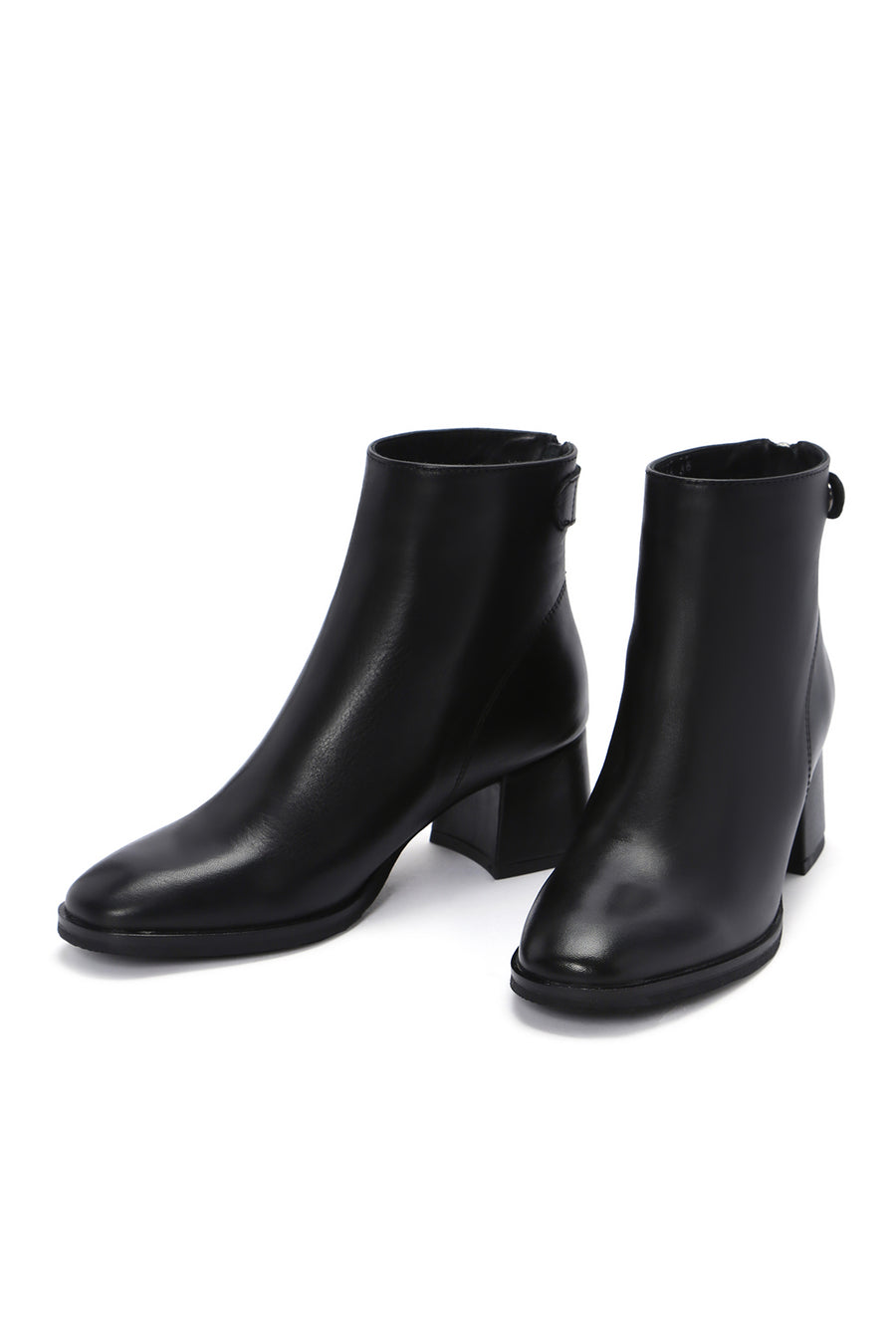 Women's Black Zipper Heeled Leather Boots