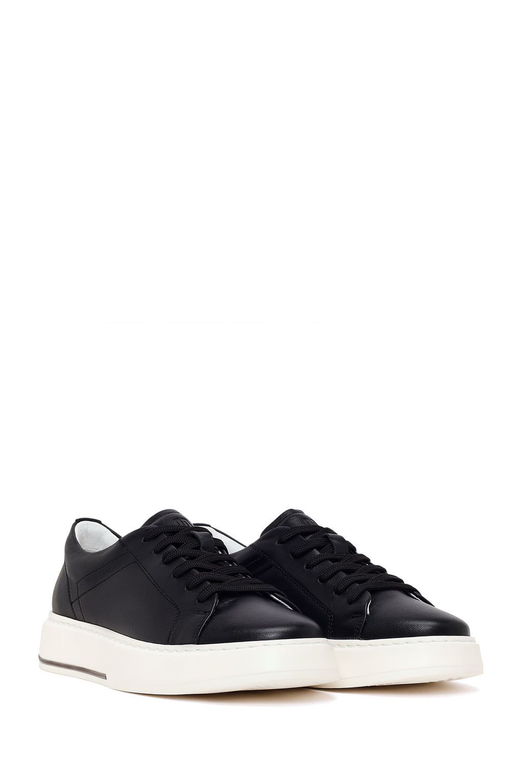 Erkek Siyah Bağcıklı Deri Sneaker