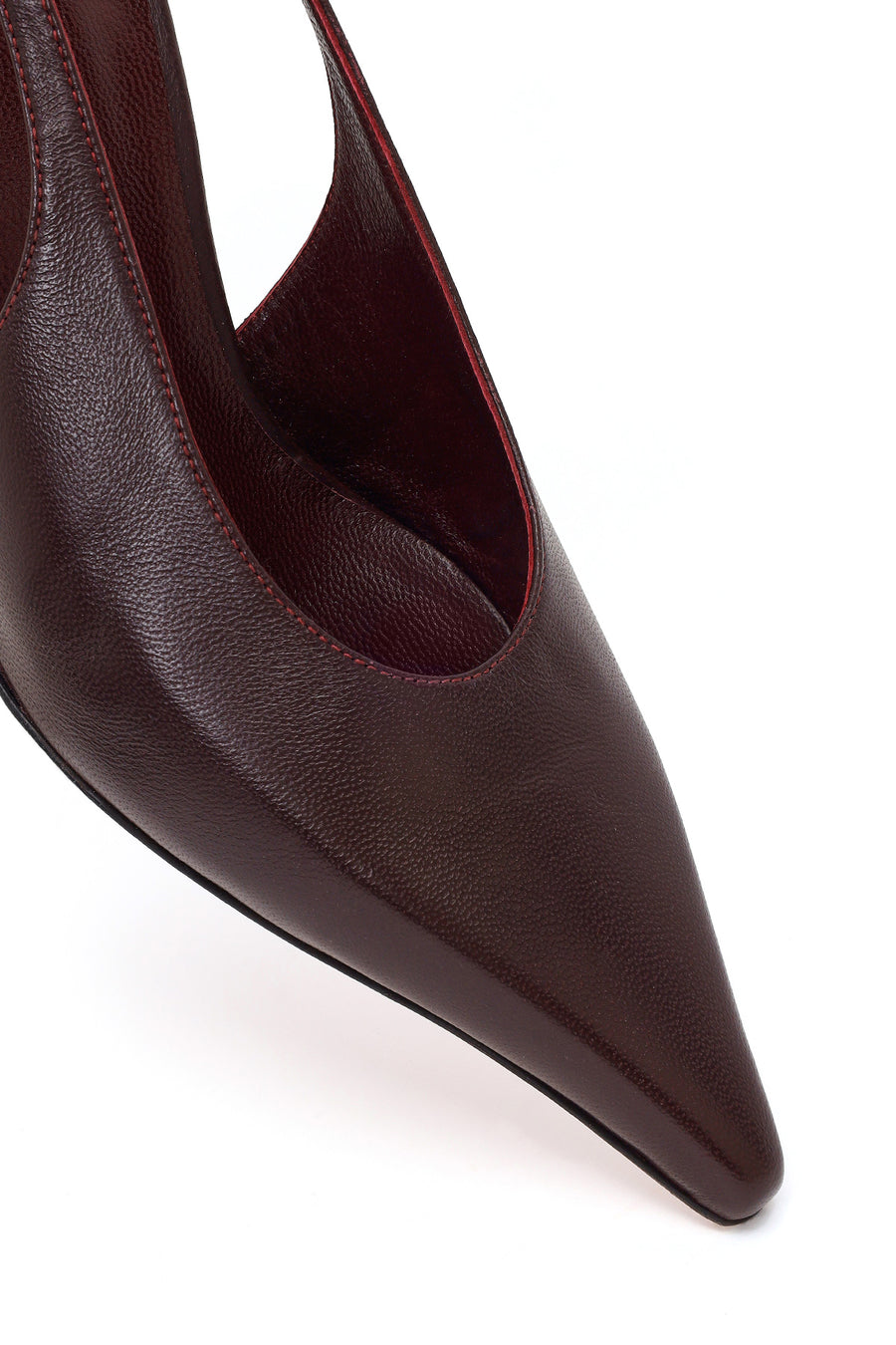 Women's Burgundy High-Heeled Open-Back Leather Shoes