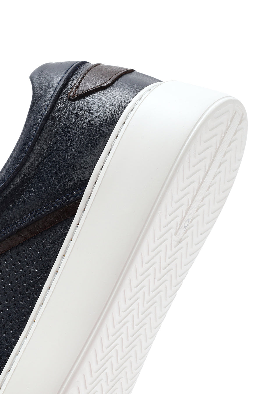 Erkek Lacivert Bağcıklı Deri Sneaker