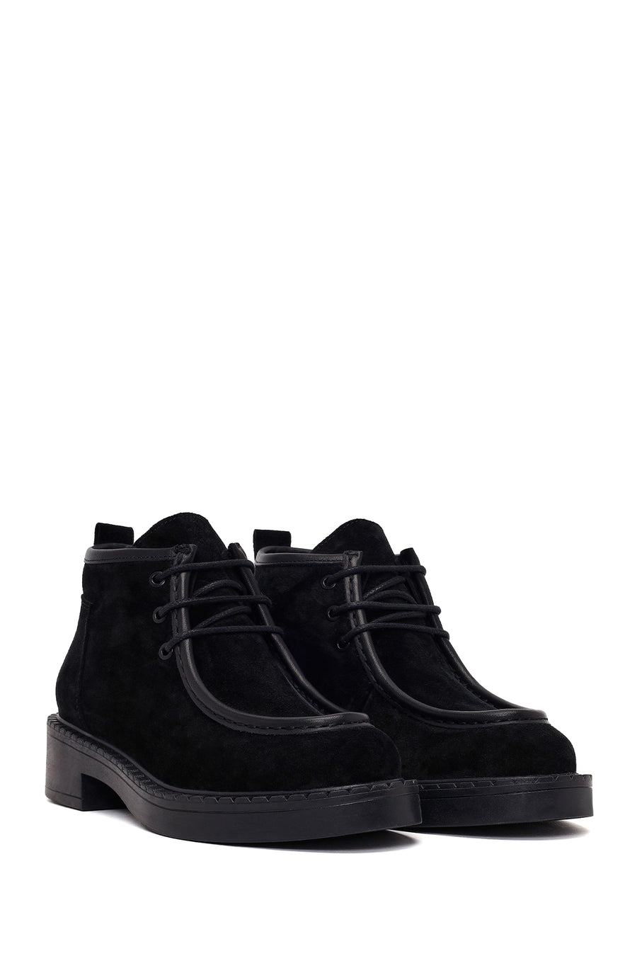 Woman Black Lace-Up Thick-Soled Suede Boots