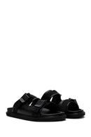 Men's Black Leather Slippers | Derimod